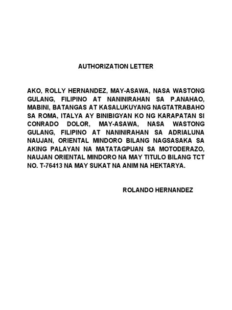 authorization letter sample tagalog